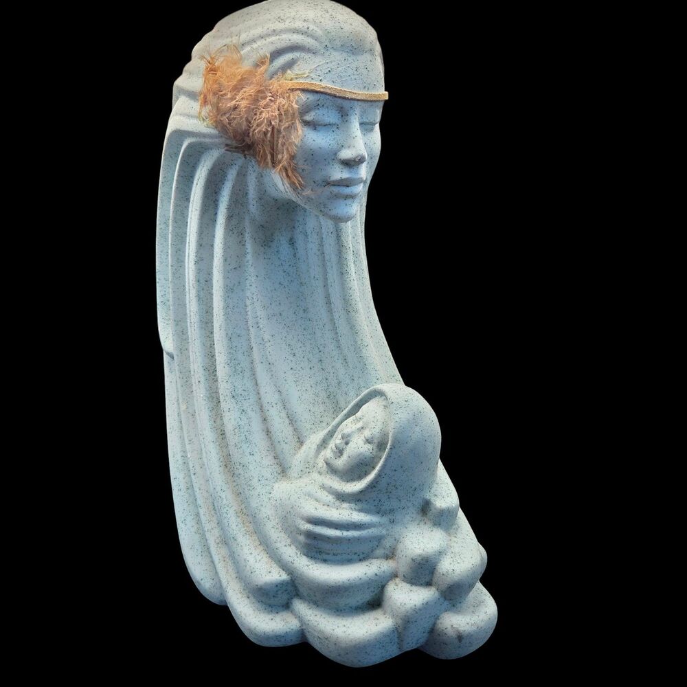 Vintage Mother & Child Art Deco Style Sculpture Composite Stone Figurine 13"
